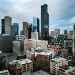 Employment attorney Seattle WA  aerial view of Seattle skyline with modern skyscrapers